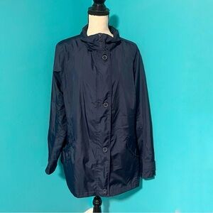 Lands’ End 1X Navy Blue Button Zip Lightweight Jacket